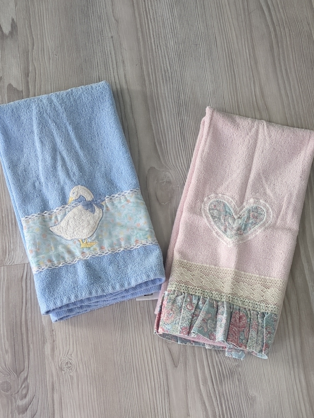 Set of Two Embroidered Baby Towels - Pink & Blue